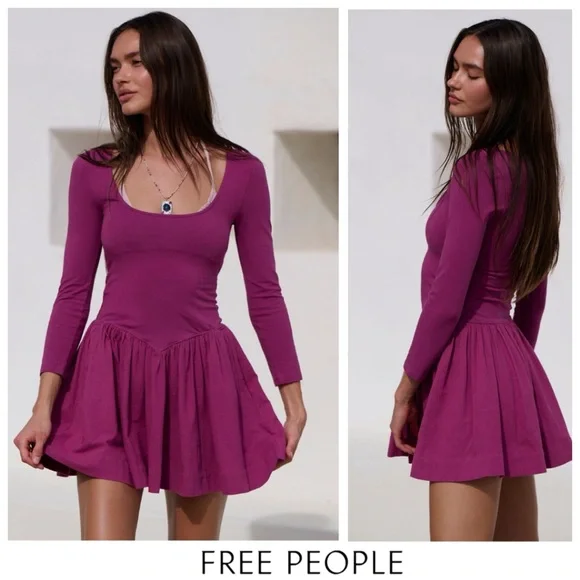 💫 FREE PEOPLE Onda Drop-Waist Long Sleeve Mini Flattering Fit M Dress NWTS - Picture 2 of 8